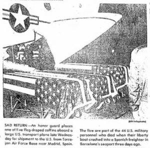 Article snipping PHOTO flag-draped coffins 0120 Simpson's Leader-times (Kittanning, PA)